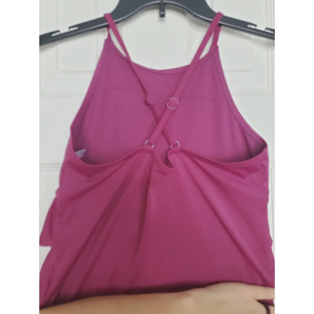 Justice Tankini Swimsuit Magenta Pink Rhinestone Ruffle Two Piece Set 18